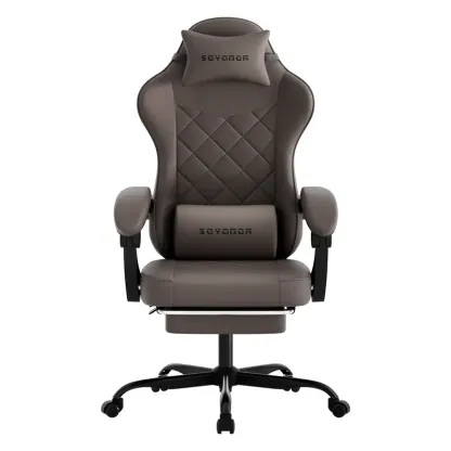 Silla Gaming Ergonómica Reclinable con Reposapiés, Cuero Transpirable, Soporte para Espalda, Asiento Amplio Acolchado, Capacidad de 300 lb, Ideal para Oficina, Gaming y Streaming
