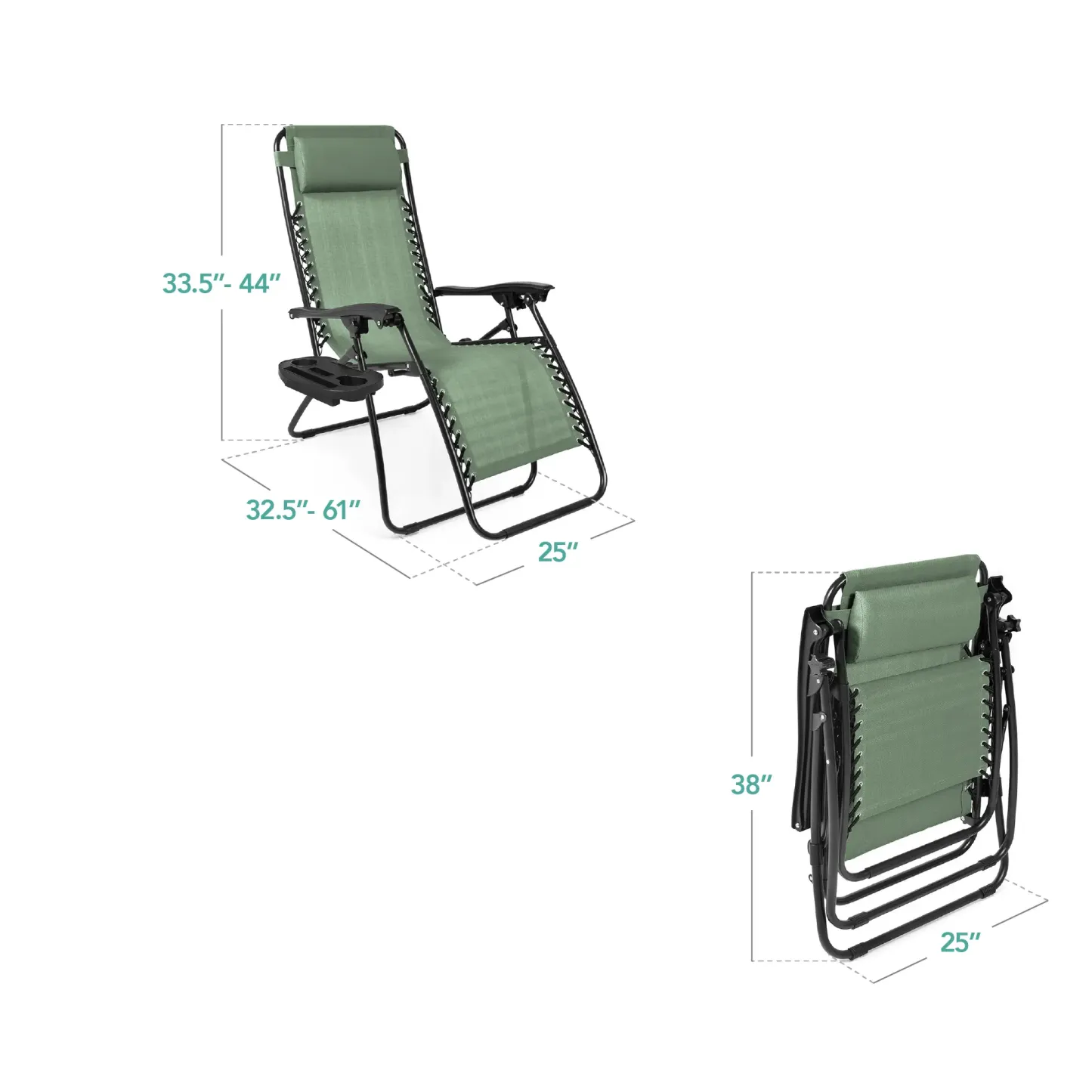 Set de 2 Sillas de Gravedad Cero Plegables con Bandeja Portavasos, Reclinables para Patio, Jardín y Piscina
