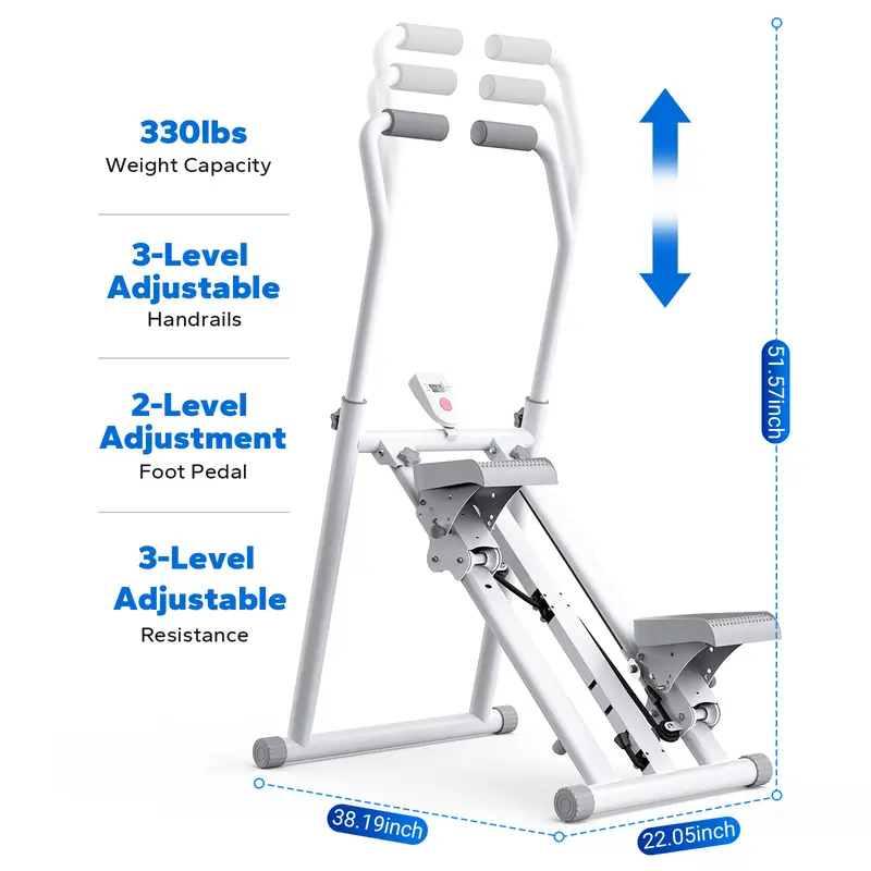 Máquina de ejercicio tipo escalador vertical compacto con pedales ajustables; ideal para gimnasio en casa y actividades recreativas.
