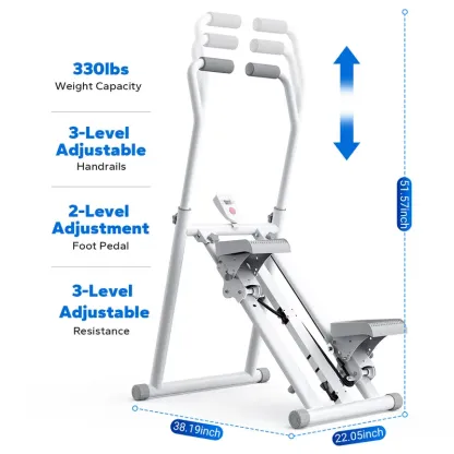 Máquina de ejercicio tipo escalador vertical compacto con pedales ajustables; ideal para gimnasio en casa y actividades recreativas.