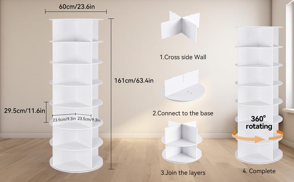 Richland 360&deg; Rotating 7-Tiers Organizer Shoe Rack, Fits 28 Pairs of Shoes, Spinning and Revolving 360 Shoe Rack Storage Round Carousel, for Entryway Living Room Hallway Footwear Organization