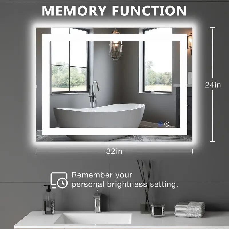Espejo LED de Baño con Antivaho y Luz Regulable, Espejo de Pared con Iluminación Ajustable para Tocador