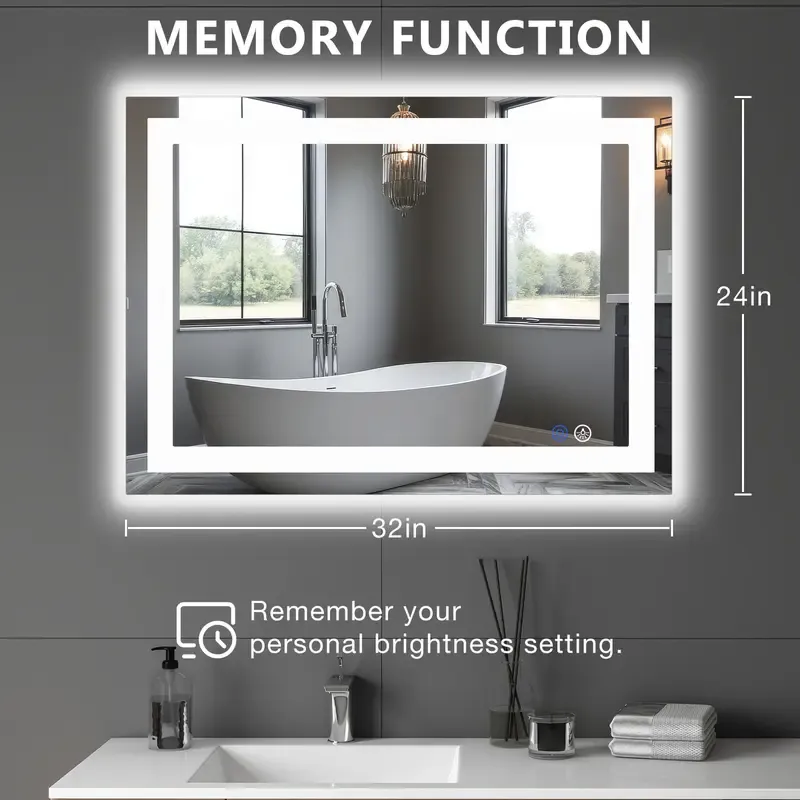 Espejo LED de Baño con Antivaho y Luz Regulable, Espejo de Pared con Iluminación Ajustable para Tocador