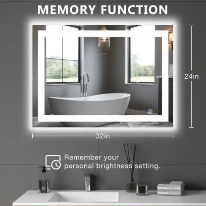 Espejo LED de Baño con Antivaho y Luz Regulable, Espejo de Pared con Iluminación Ajustable para Tocador