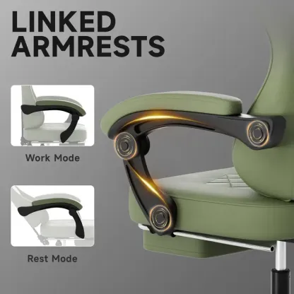 Silla Gaming Ergonómica Reclinable con Reposapiés, Cuero Transpirable, Soporte para Espalda, Asiento Amplio Acolchado, Capacidad de 300 lb, Ideal para Oficina, Gaming y Streaming