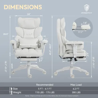 Silla de Oficina Ergonómica Grande con Soporte Lumbar, Cojín de Resortes, Respaldo Alto, Reposabrazos Ajustables y Reposapiés