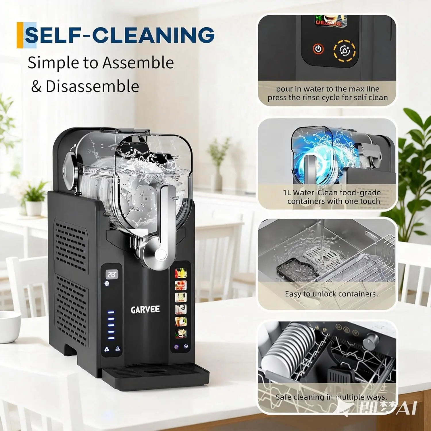 Máquina para Granizados para el Hogar sin Necesidad de Hielo, Preparadora de Bebidas Heladas con Pantalla LED y 6 Programas Preestablecidos, Gran Capacidad de 88 oz, Ideal para Margaritas Congeladas, Frappés y Helados