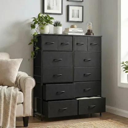 Cómoda de tela con 12 cajones: mueble de almacenamiento práctico para dormitorios, solución de organización para el hogar y la oficina, cajones de tela extraíbles, múltiples cajones de almacenamiento.