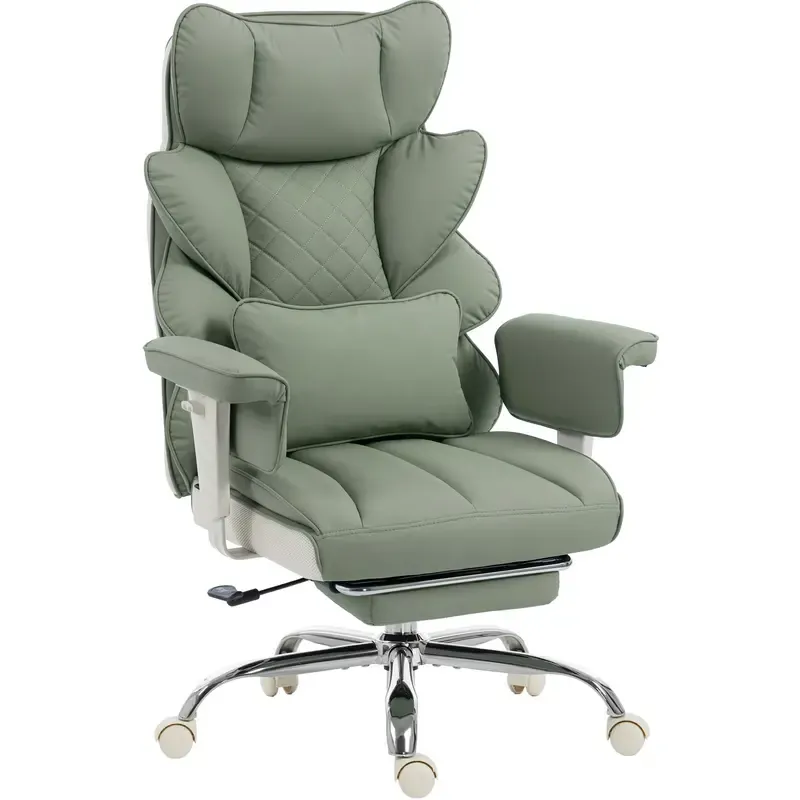 Silla de Oficina Ergonómica Grande con Soporte Lumbar, Cojín de Resortes, Respaldo Alto, Reposabrazos Ajustables y Reposapiés