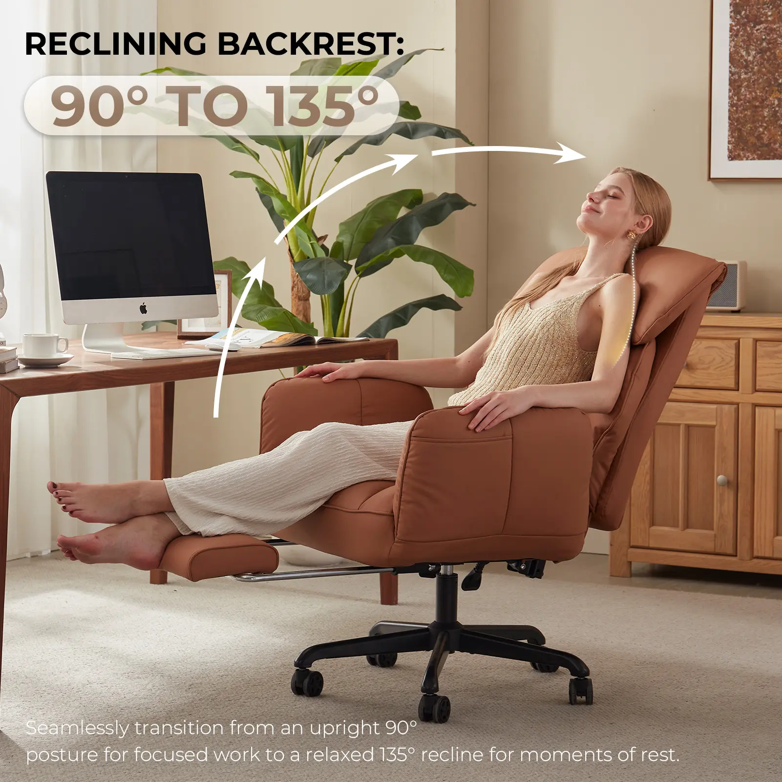 Silla de Oficina Ergonómica con Reposabrazos Abatibles, Asiento con Resortes Ensacados, Reclinable con Reposapiés y Base Metálica, Ideal para Oficina y Gaming