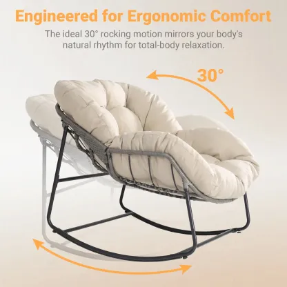 Silla Mecedora Tipo Huevo Extra Grande con Respaldo Ajustable, Cojín Grueso, Soporta hasta 450 lb, Ideal para Patio, Balcón, Jardín y Sala de Estar