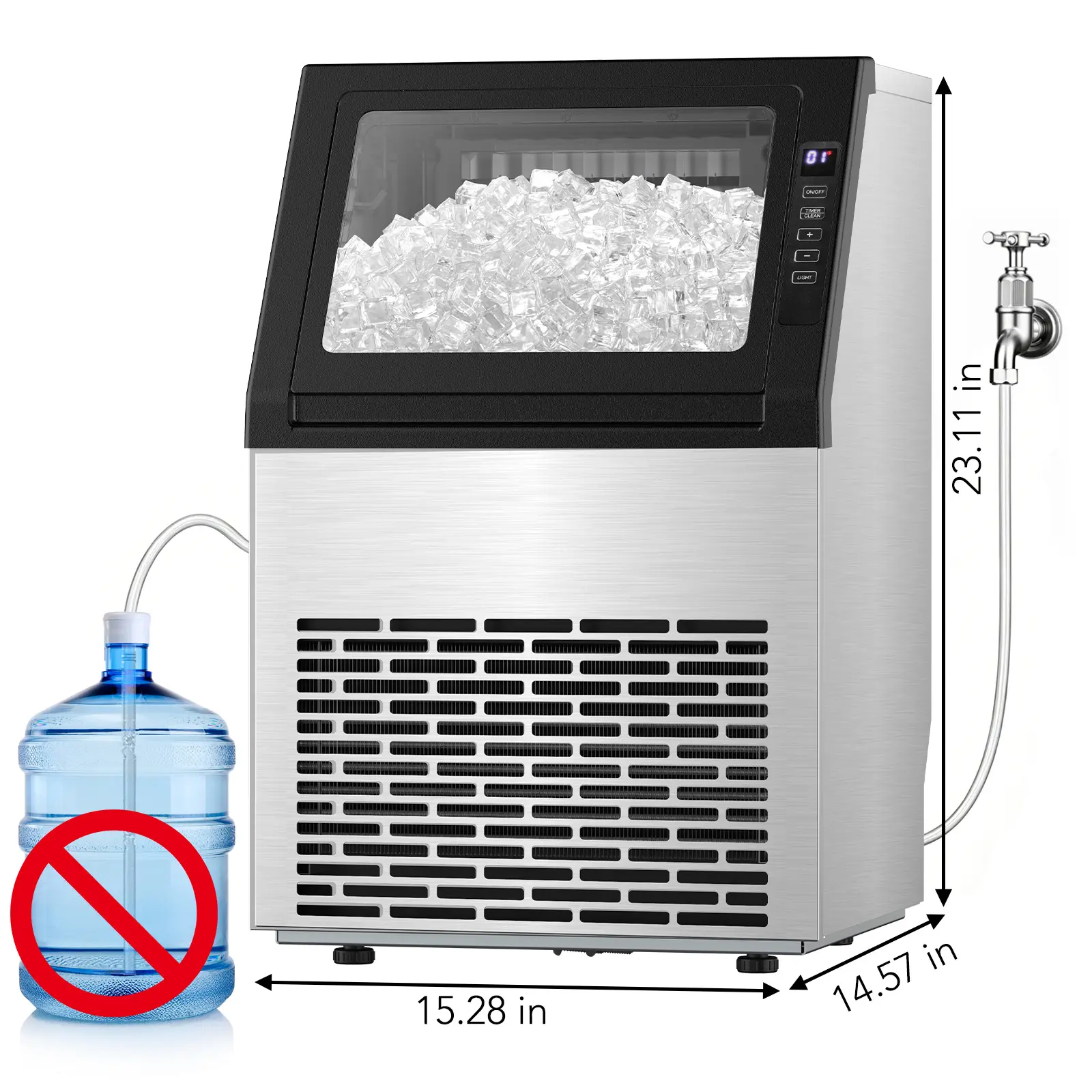 Máquina de Hielo Comercial de 100 lb con Autolimpieza, Fabricadora de Hielo de Acero Inoxidable con Temporizador de 24 Horas y Cesta de 33 lb, Ideal para Hogar, Bar, Oficina y RV