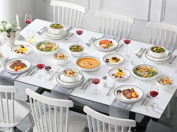 MALACASA LEAH Series Porcelain Tableware Set - 4/6-Person Ceramic Dinnerware Service Set, Chip-Resistant, Microwave & Dishwasher Safe Plates, Bowls & Pasta Dishes, Ceramic Dinnerware Set