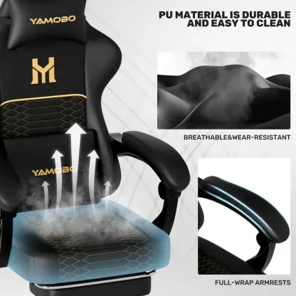 Silla Gaming Ergonómica para Adultos, Diseño Minimalista, Cuero PU Resistente, Soporte Lumbar, Reclinación de 100°-135°, Ruedas Silenciosas y Reposapiés