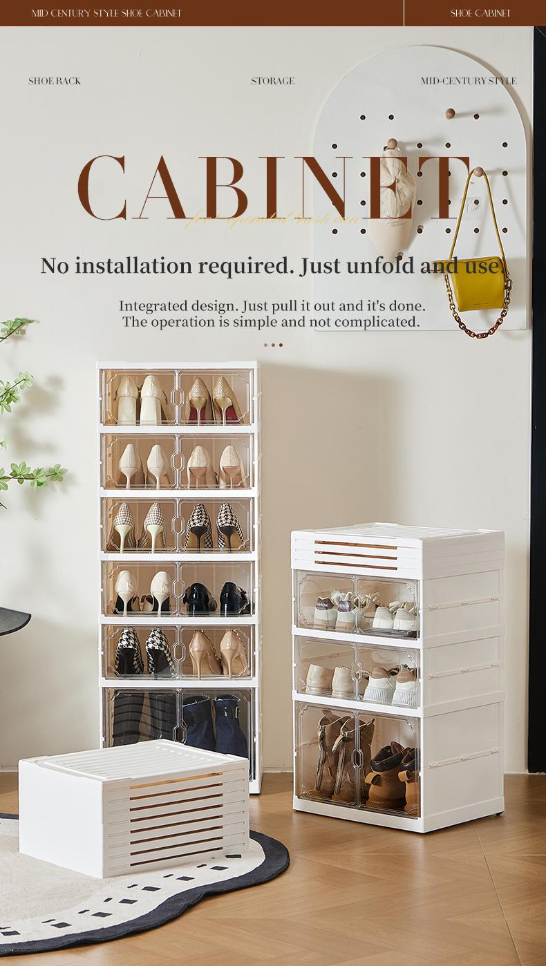 MiAoLi folding shoe rack, magnetic transparent door shoe cabinet, 10layers, can store 20 pairs of shoes, simple design, large capacity, sturdy and stackable plastic shoe cabinet, space-saving, no installation required, convenient and practical. tiktokshop