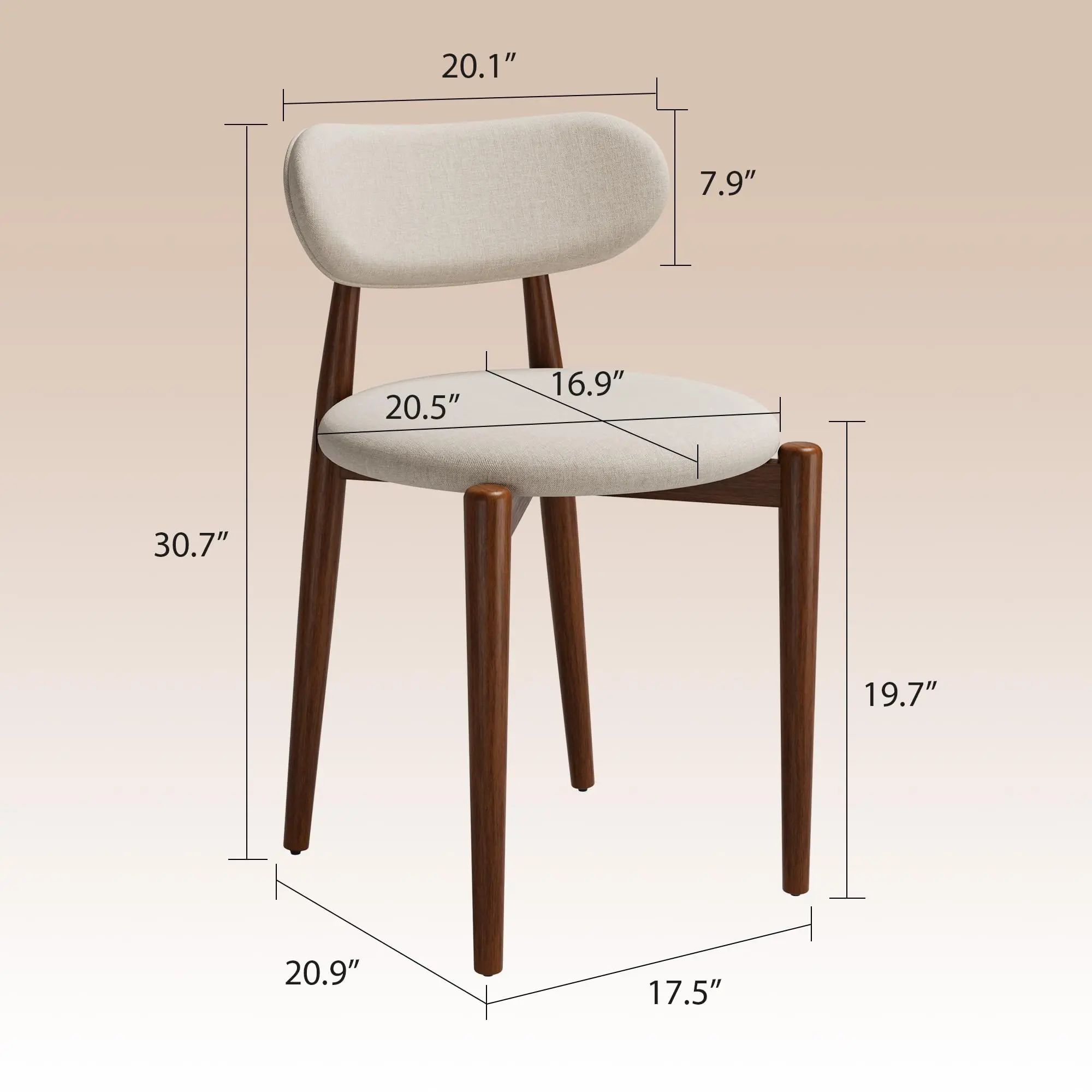 Juego de 2 sillas de comedor modernas de madera – Asientos tapizados en color blanco crema – Patas de madera resistentes – Estilo rústico (farmhouse) para comedor o tocador – Acabado clásico en blanco crema y nogal