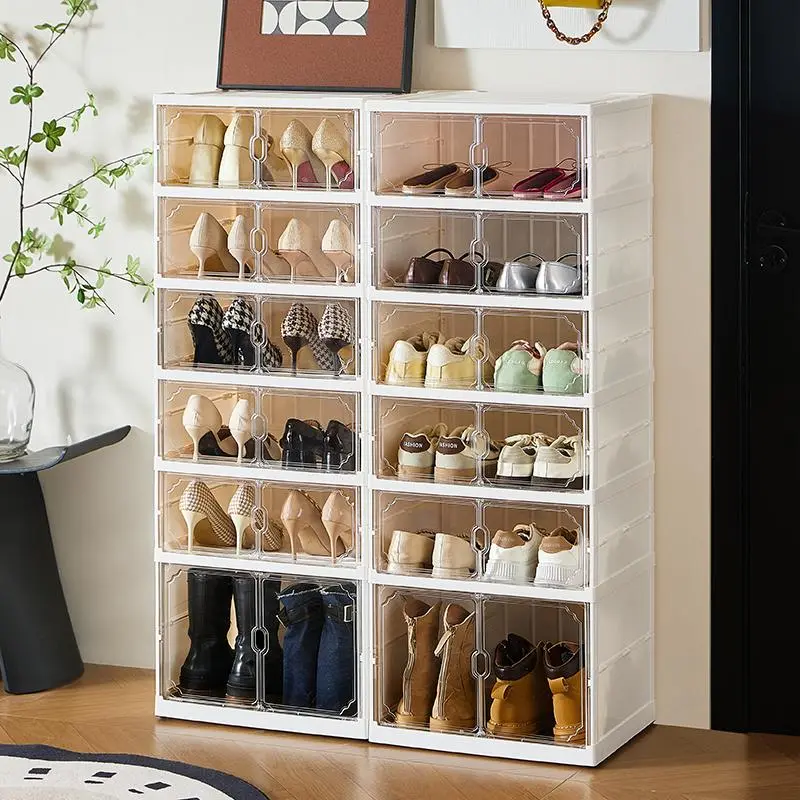 Zapatero Plegable de 10 Niveles con Puertas Transparentes Magnéticas, Capacidad para 20 Pares de Zapatos, Gran Capacidad, Apilable, Resistente, Ahorra Espacio y Sin Instalación