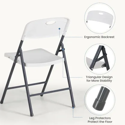 【Excelente relación calidad-precio】 Sillas plegables con respaldo ergonómico — De plástico resistente, apilables y portátiles — Capacidad de carga de 330 lb — Ideales para el hogar, oficina, fiestas, bodas, patios y jardines — Uso en interiores y exterior