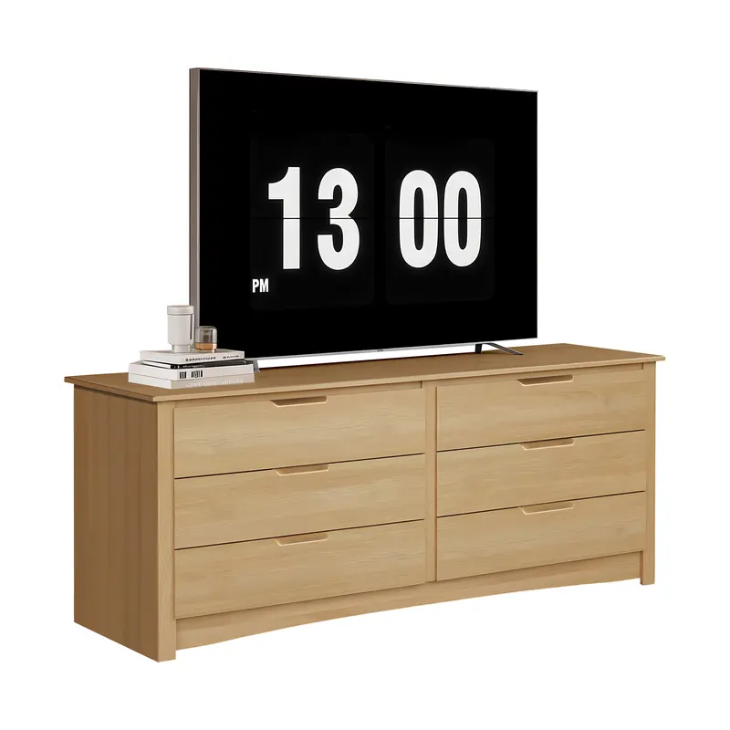 Cómoda de madera de 59 pulgadas con 6 cajones; mueble de almacenamiento estilo vintage para dormitorio y sala de estar.