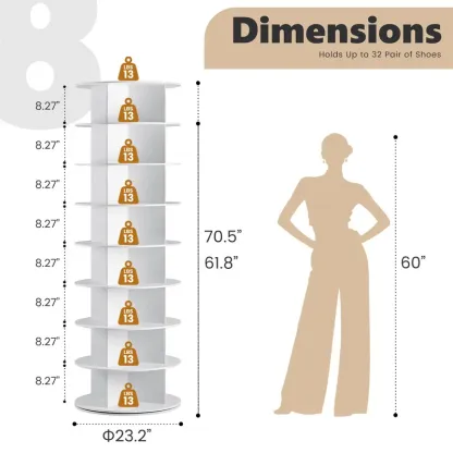 Torre zapatera giratoria con sistema tipo "Lazy Susan", expositor de zapatos y bolsos con rotación de 360 ​​grados, carrusel vertical para organización de armarios.