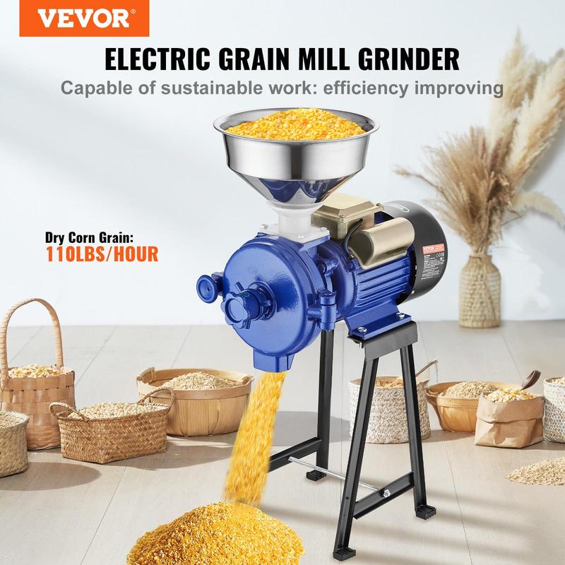 Molino eléctrico de granos, molinillo de especias de 3000 W, molino de maíz comercial con embudo, máquina pulverizadora de grosor ajustable, molino industrial de alta resistencia para cereales y trigo, molinillo para productos secos.