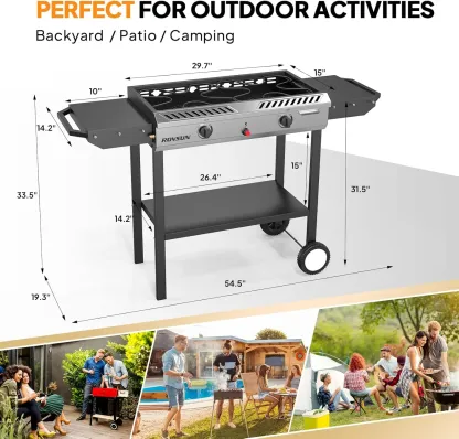 ROVSUN Estufa de gas propano para exteriores (2/3 quemadores) con encendido automático, regulador y estantes laterales — Potente cocina de pie de 150.000/225.000 BTU, ideal para cocinar en el patio trasero, elaboración casera de bebidas, envasado de alime