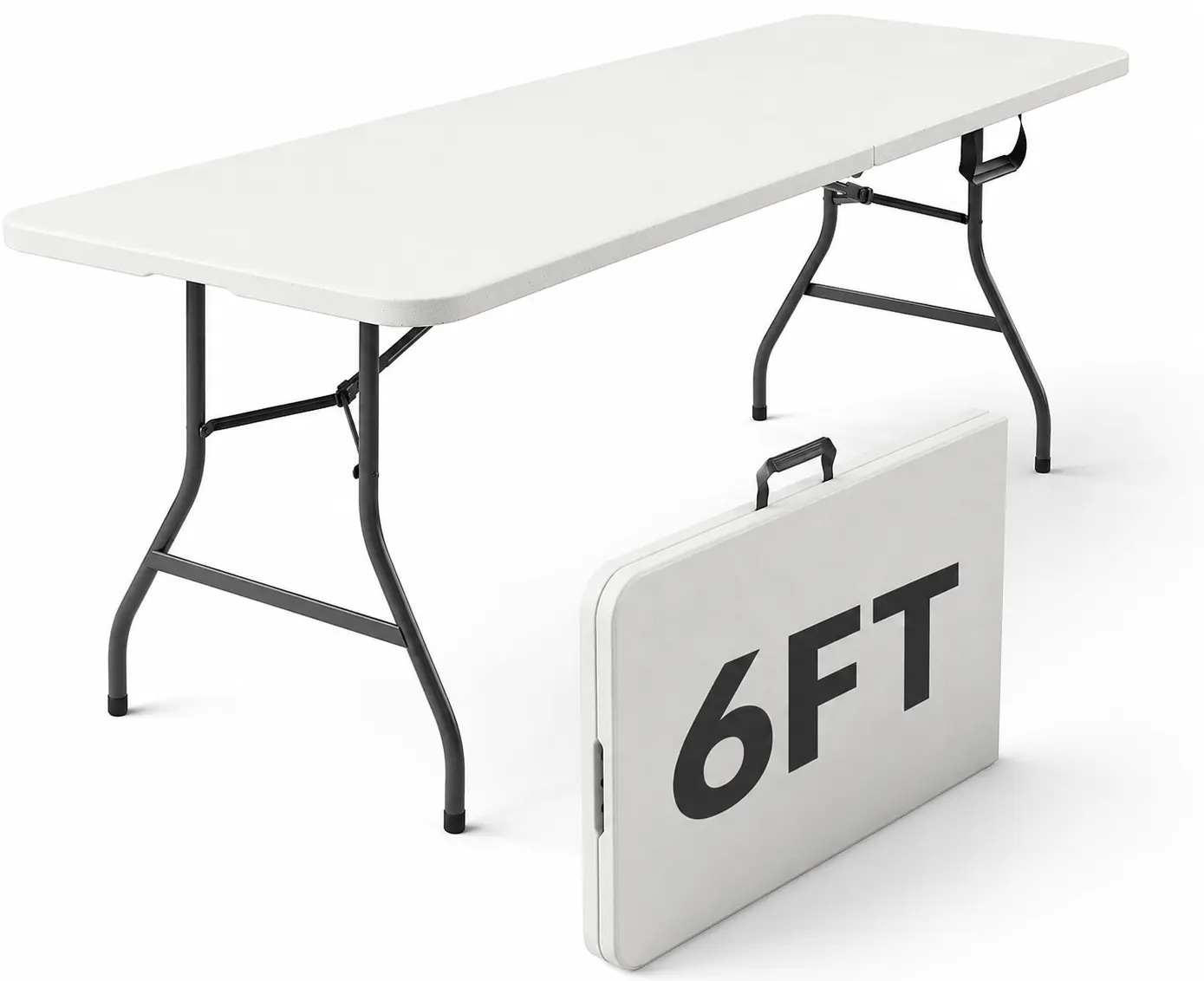 Mesa plegable de plástico blanco de alta resistencia de 6 pies con patas de acero