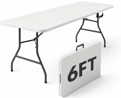 Mesa plegable de plástico blanco de alta resistencia de 6 pies con patas de acero