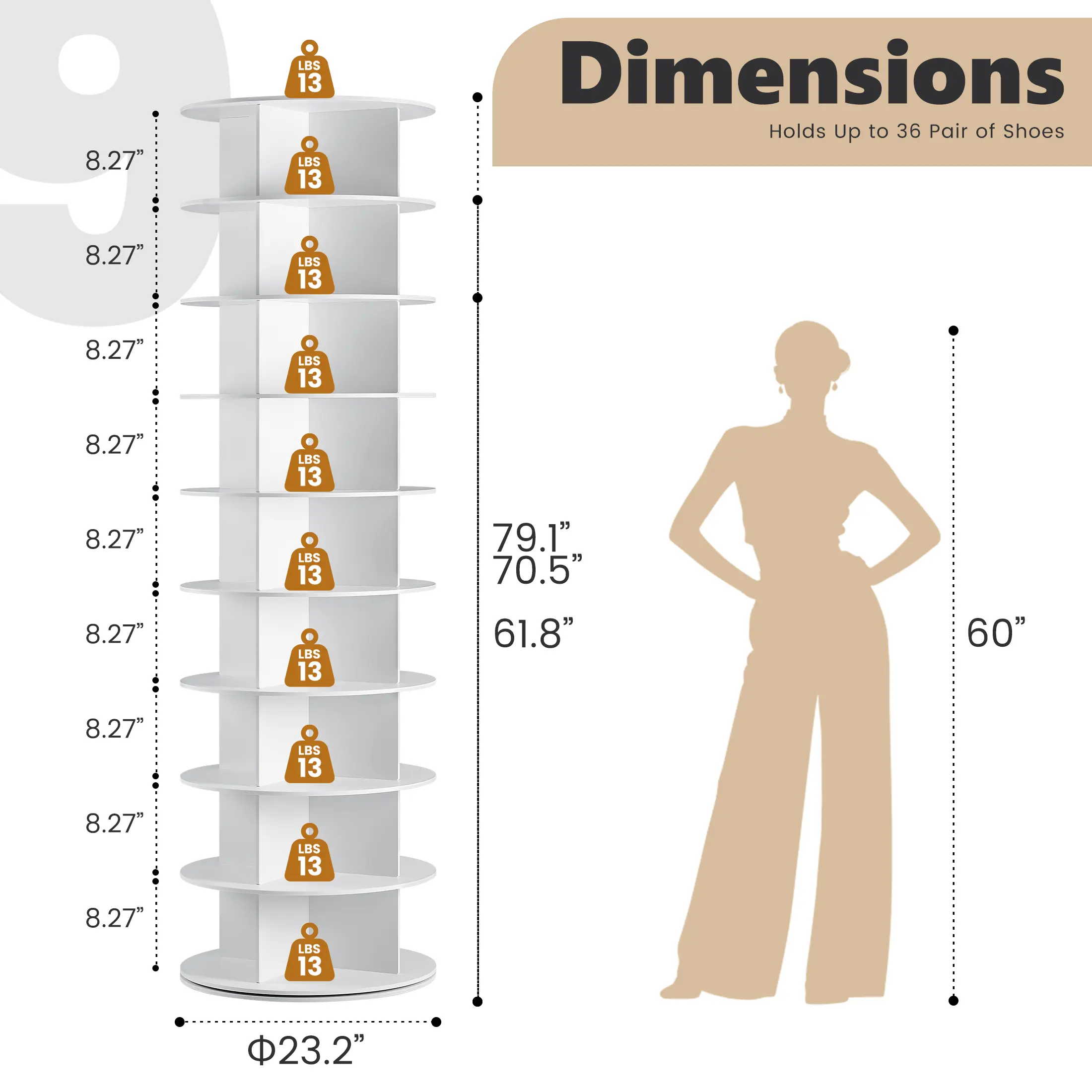 Torre zapatera giratoria con sistema tipo "Lazy Susan", expositor de zapatos y bolsos con rotación de 360 ​​grados, carrusel vertical para organización de armarios.