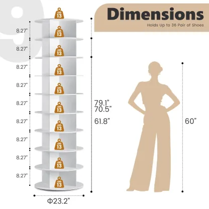 Torre zapatera giratoria con sistema tipo "Lazy Susan", expositor de zapatos y bolsos con rotación de 360 ​​grados, carrusel vertical para organización de armarios.