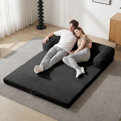 Sofá cama plegable convertible 5 en 1 (tamaño Queen) con colchón de tres pliegues y reposabrazos; sofá futón de suelo sin estructura para sala de estar, dormitorio o apartamento.