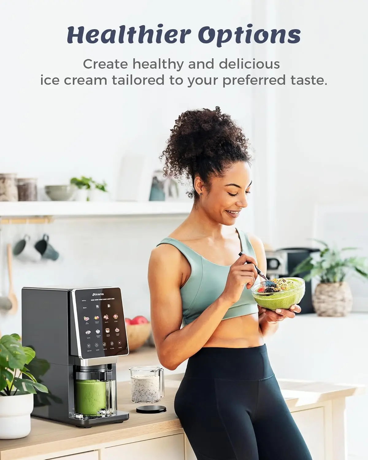 Máquina eléctrica para hacer helados de 10 funciones: 8 programas + funciones de añadir ingredientes y rebatido; para helado casero, gelato, yogur helado y más; opciones ricas en proteínas, keto, veganas y sin lácteos.