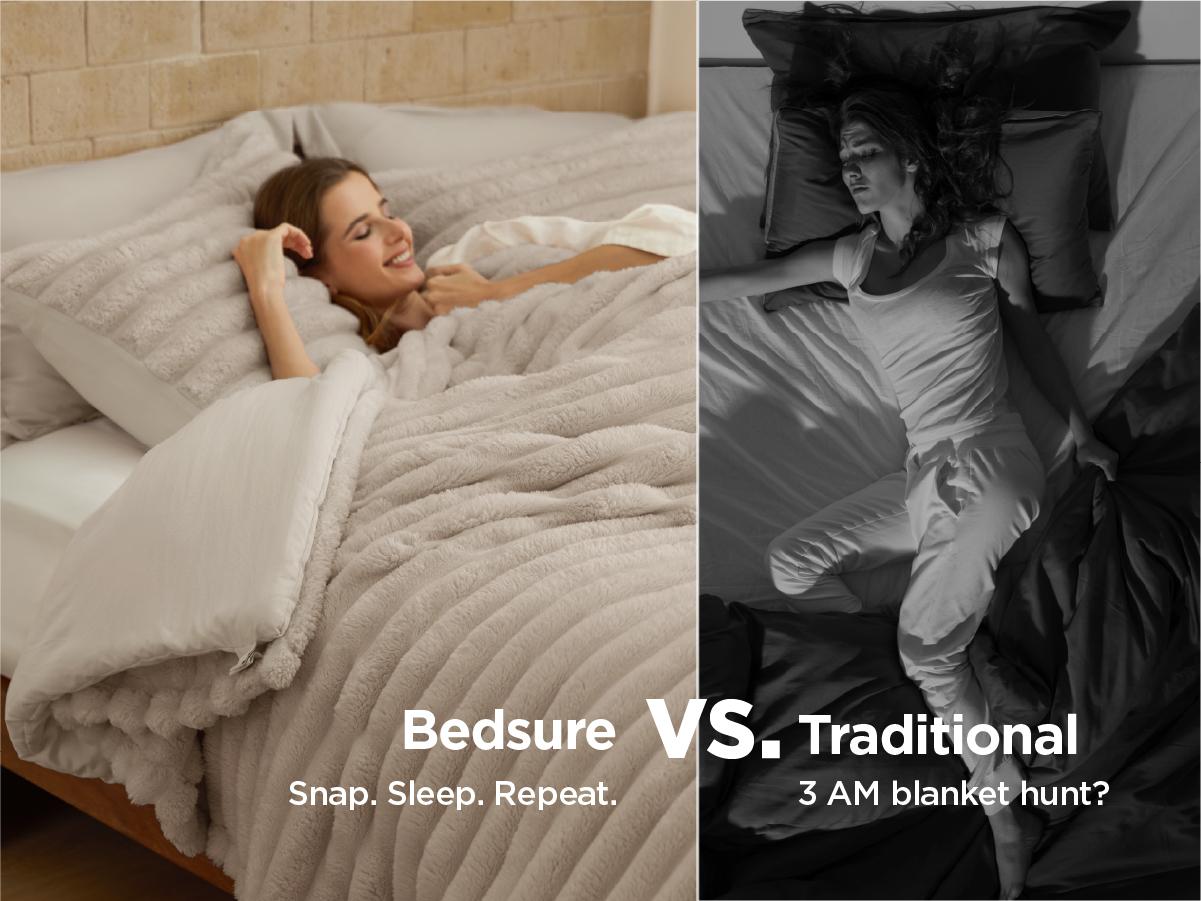 【Summer Sale Deals】Bedsure 6 Pieces Gentlesoft 2-in-1 Comforter Set and Detachable Fluffy Blanket,  All Season , SnapTech Design for Space Saving
