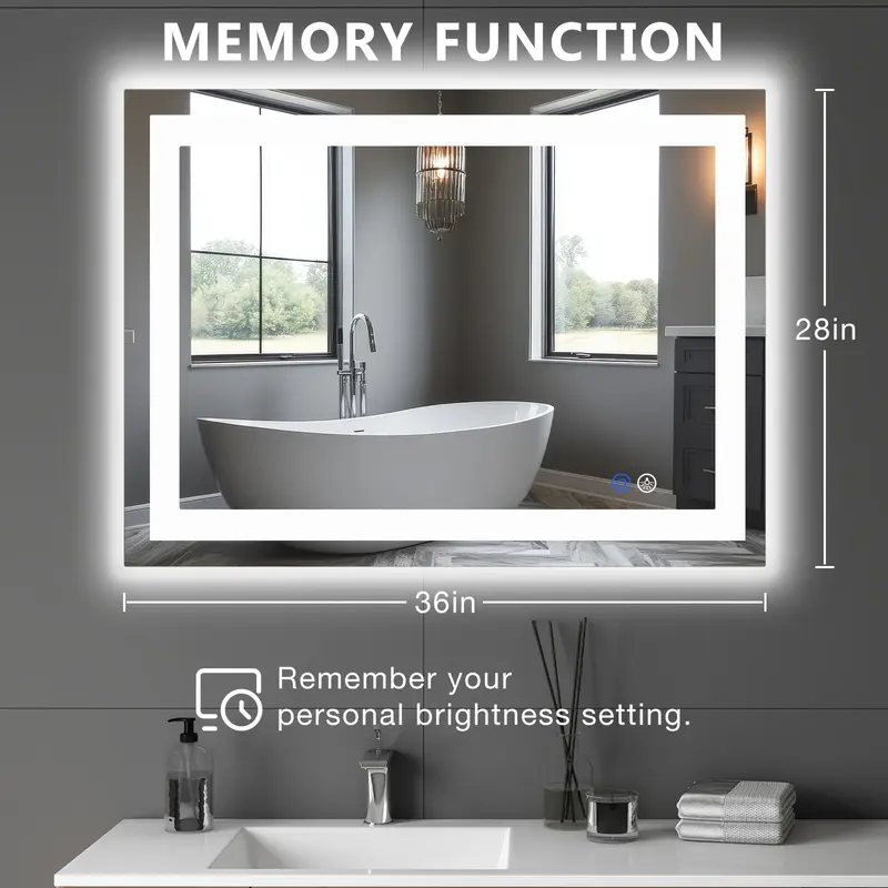 Espejo LED de Baño con Antivaho y Luz Regulable, Espejo de Pared con Iluminación Ajustable para Tocador