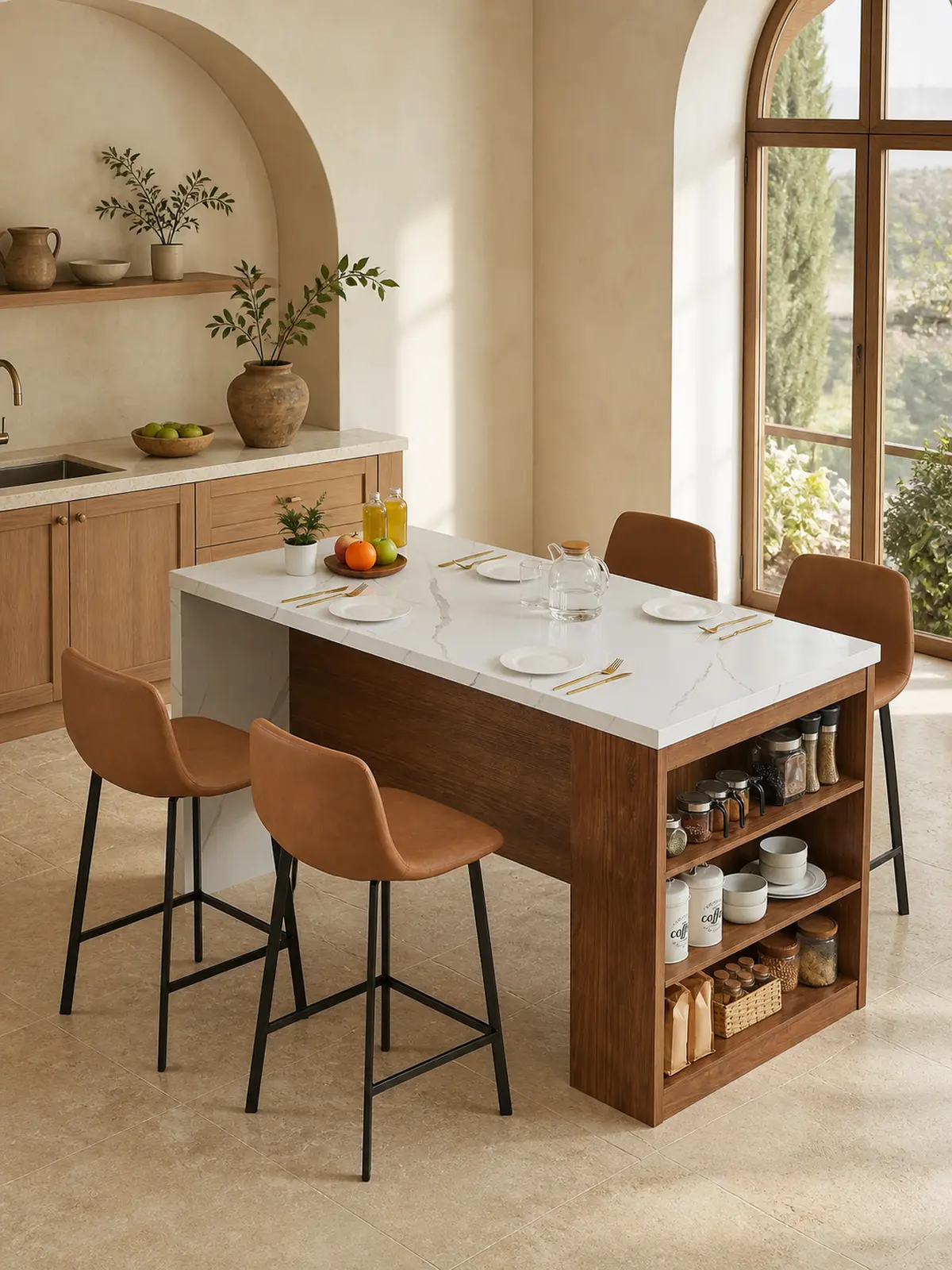 Isla de cocina de 61x31 pulgadas con luces LED y enchufes