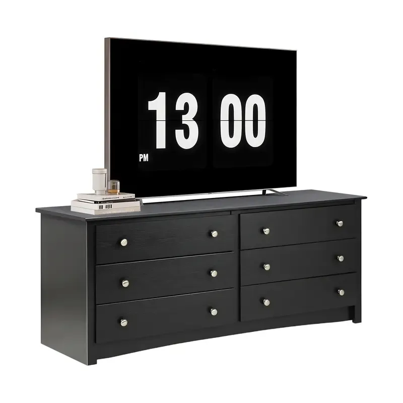 Cómoda de madera de 59 pulgadas con 6 cajones; mueble de almacenamiento estilo vintage para dormitorio y sala de estar.