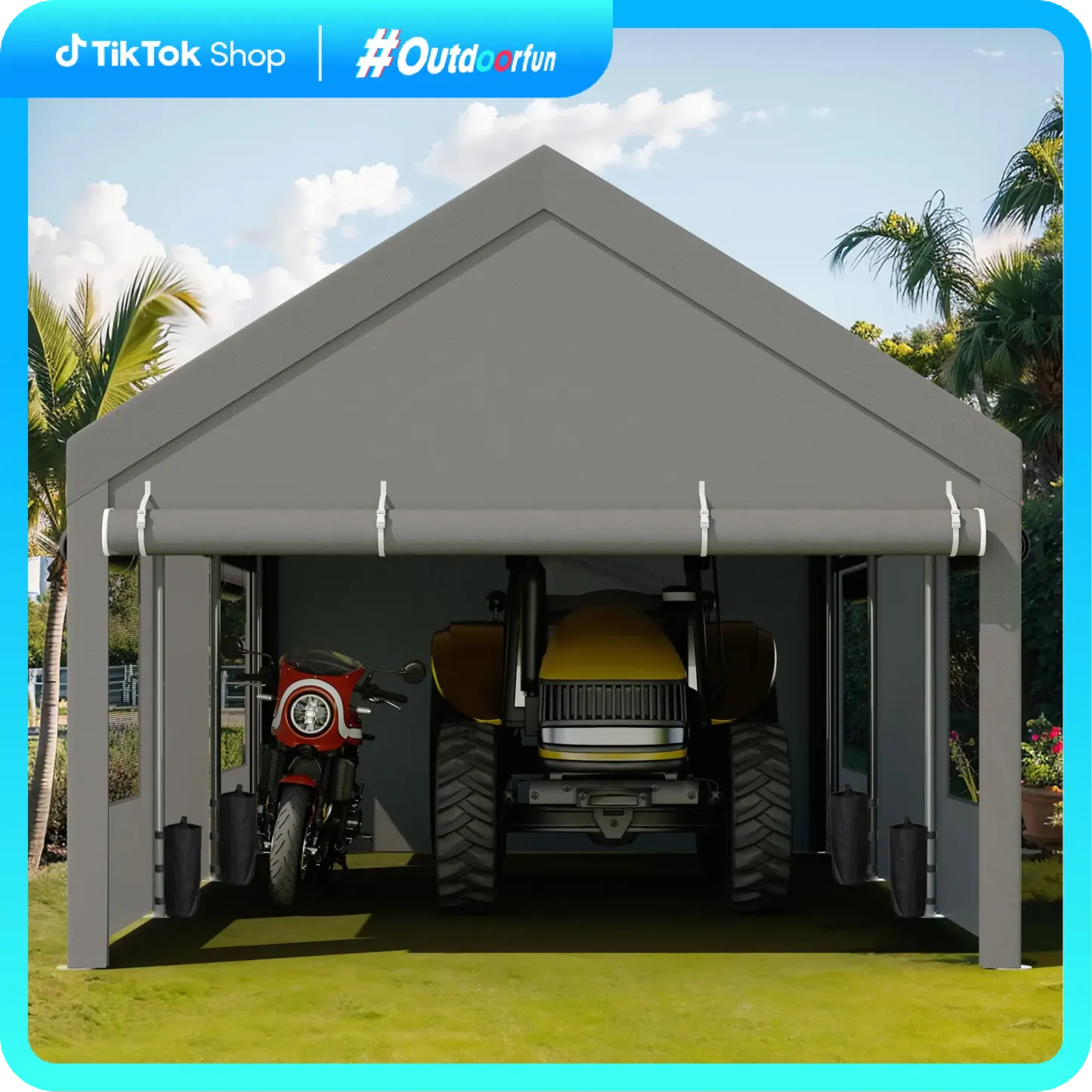 Walsunny Carport 12x20 pies – Marquesina exterior para vehículos y garaje portátil de uso rudo. Carpa cobertizo resistente con ventanas enrollables y ventiladas, y paredes laterales desmontables. Refugio de almacenamiento ideal para vehículos y eventos; p