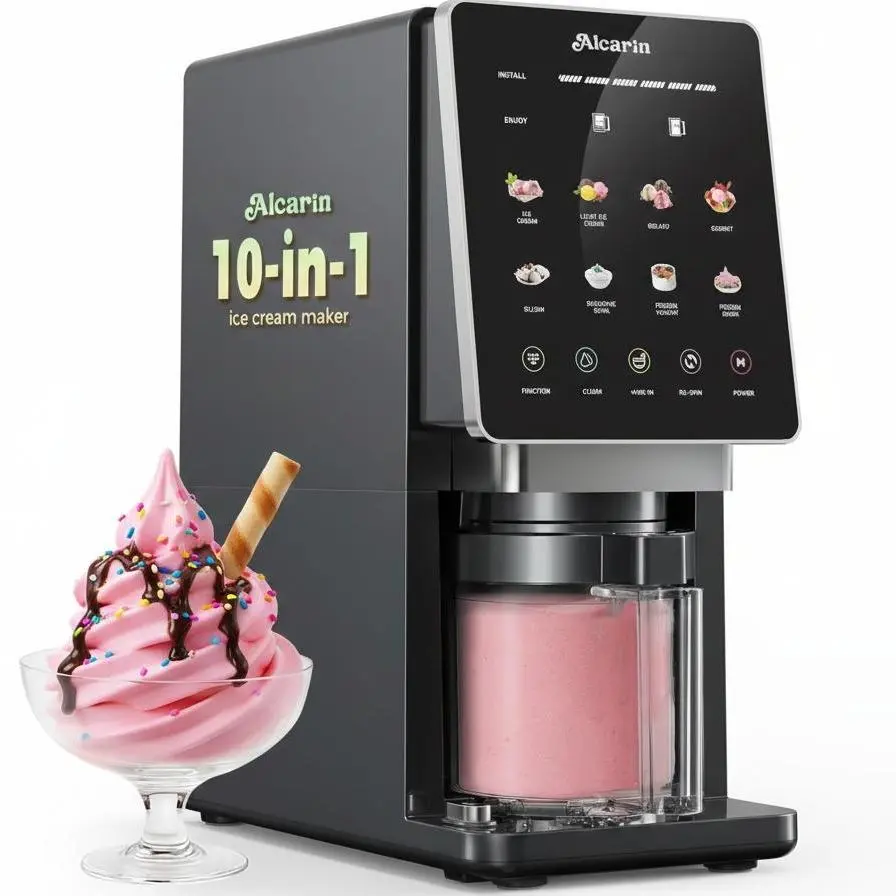 Máquina eléctrica para hacer helados de 10 funciones: 8 programas + funciones de añadir ingredientes y rebatido; para helado casero, gelato, yogur helado y más; opciones ricas en proteínas, keto, veganas y sin lácteos.