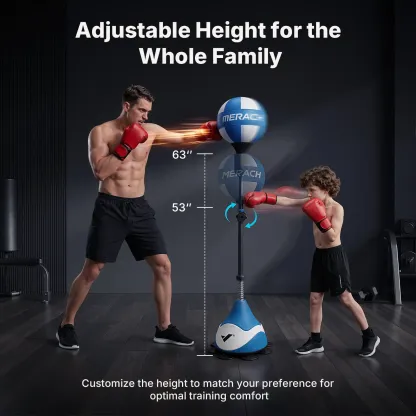 Saco de boxeo Merach con soporte y altura ajustable: saco de velocidad para entrenamiento, equipo de boxeo, alivio del estrés y fitness.