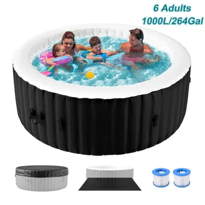 Spa Inflable Exterior para 4-6 Personas, Jacuzzi Portátil con 130 Chorros de Burbujas, Bomba de Calor y Filtro, Ideal para Patio y Jardín
