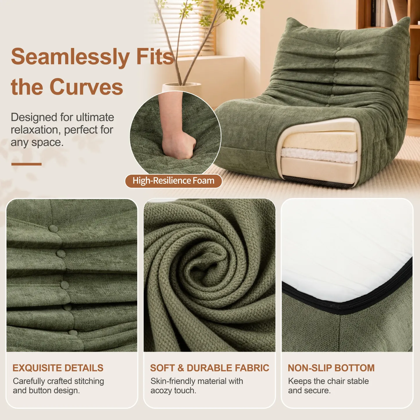 Sillón tipo puf para adultos, sofá puf extragrande relleno de espuma viscoelástica para el hogar o apartamento; sofá tipo «perezoso» con relleno y funda de piel sintética, ideal para niños y mascotas.
