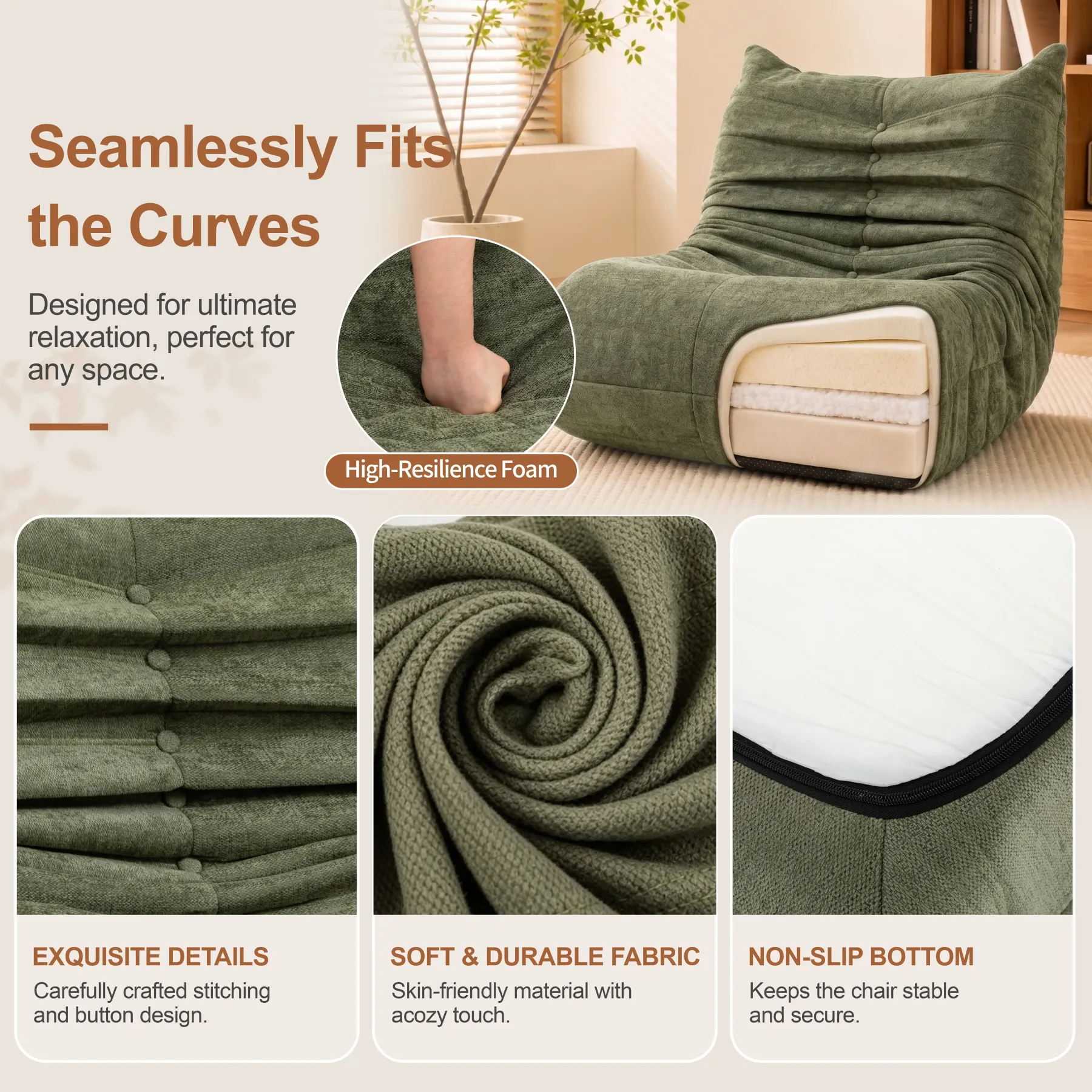 Sillón tipo puf para adultos, sofá puf extragrande relleno de espuma viscoelástica para el hogar o apartamento; sofá tipo «perezoso» con relleno y funda de piel sintética, ideal para niños y mascotas.