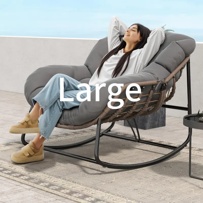 Silla Mecedora Tipo Huevo Extra Grande con Respaldo Ajustable, Cojín Grueso, Soporta hasta 450 lb, Ideal para Patio, Balcón, Jardín y Sala de Estar