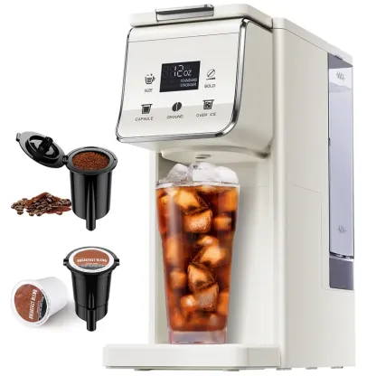Cafetera Individual para Café Caliente y Frío, Compatible con K-Cup y Café Molido, Filtro Reutilizable, Café Intenso, Compacta y de Preparación Rápida, Negra