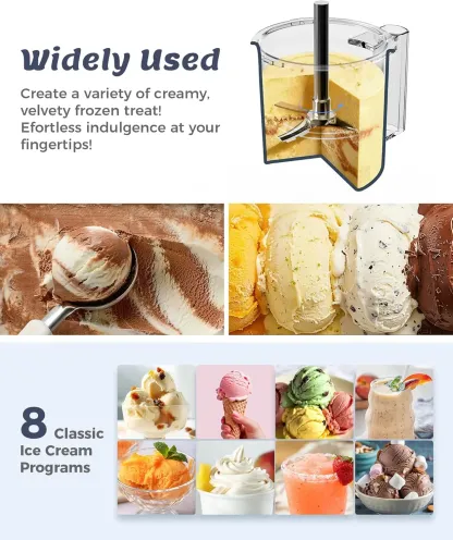 Máquina eléctrica para hacer helados de 10 funciones: 8 programas + funciones de añadir ingredientes y rebatido; para helado casero, gelato, yogur helado y más; opciones ricas en proteínas, keto, veganas y sin lácteos.