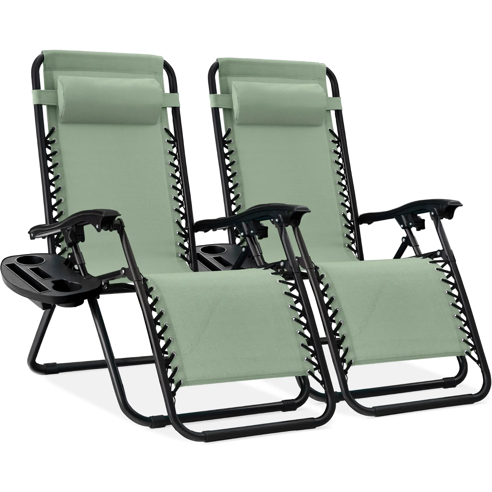 Set de 2 Sillas de Gravedad Cero Plegables con Bandeja Portavasos, Reclinables para Patio, Jardín y Piscina