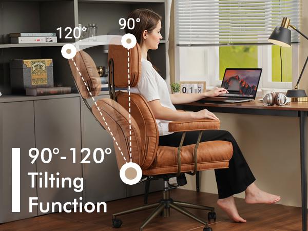 【SohoChic Sale】OVIOS Oversized Home Office Chair with Extra-Wide Seat, Big & Tall High Back Executive Chair, Mid-Century Modern Faux Leather Swivel Rolling Computer Desk Chair with Thick Cushions & Armrests
