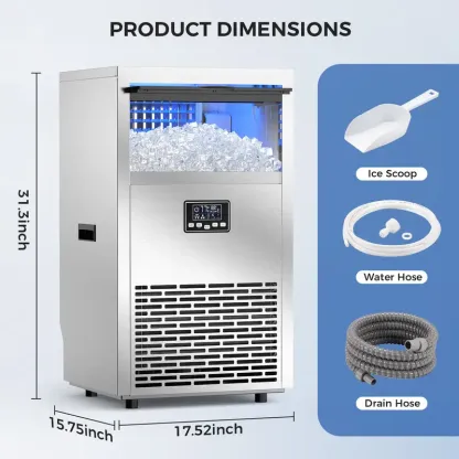 Máquina de Hielo Comercial de 100 lb con Autolimpieza, Fabricadora de Hielo de Acero Inoxidable con Temporizador de 24 Horas y Cesta de 33 lb, Ideal para Hogar, Bar, Oficina y RV