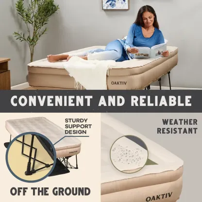 Colchón inflable tamaño Queen: capacidad de 660 libras, garantía de 5 años, autoinflable en 3-4 minutos, bomba a batería y estructura integradas, estuche con ruedas; la solución definitiva para habitaciones de invitados y acampadas.