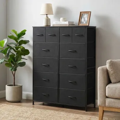 Cómoda de tela con 12 cajones: mueble de almacenamiento práctico para dormitorios, solución de organización para el hogar y la oficina, cajones de tela extraíbles, múltiples cajones de almacenamiento.
